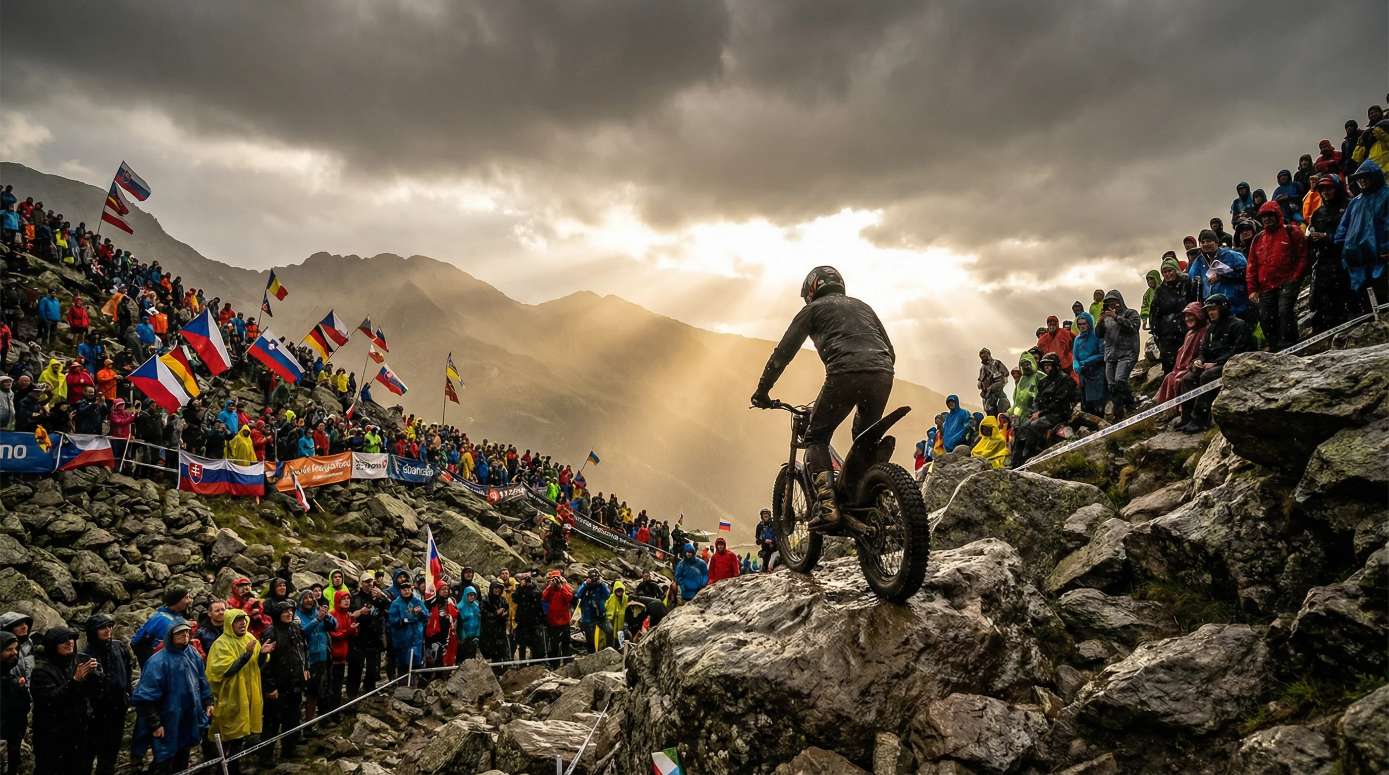 Trialrijders op Europees bergparcours